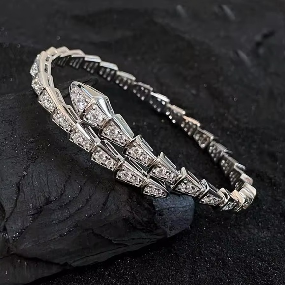 Serpenti Snake Crystal Silver Cuff Bracelet - Picture 5 of 17